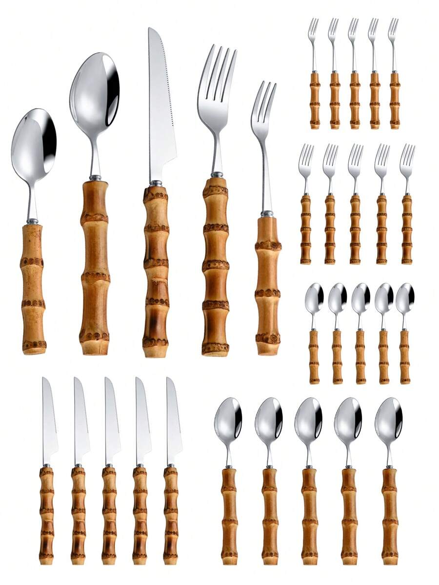 طقم أدوات مائدة من الفولاذ الم - مراجعة Bamboo Cutlery وسعره